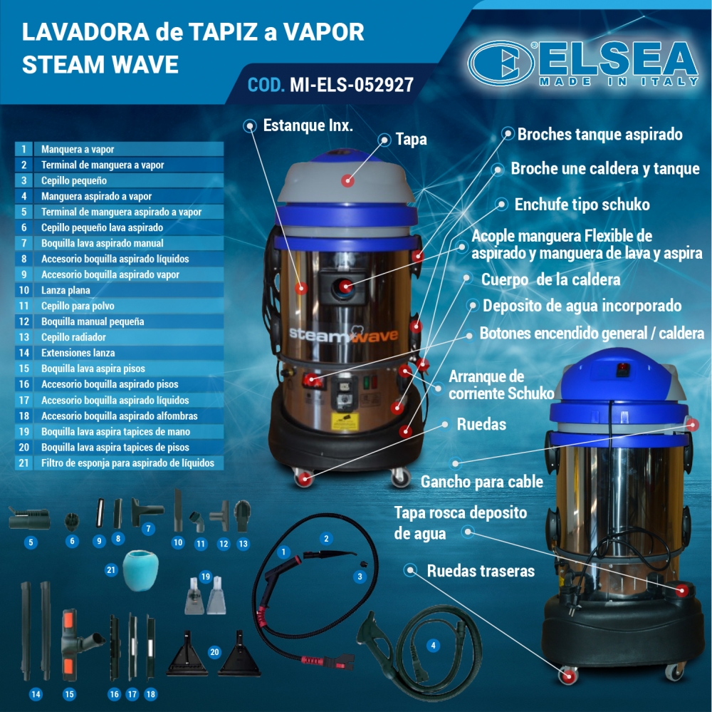 LAVADORA DE TAPIZ A VAPOR STEAM WAVE MARCA ELSEA 5