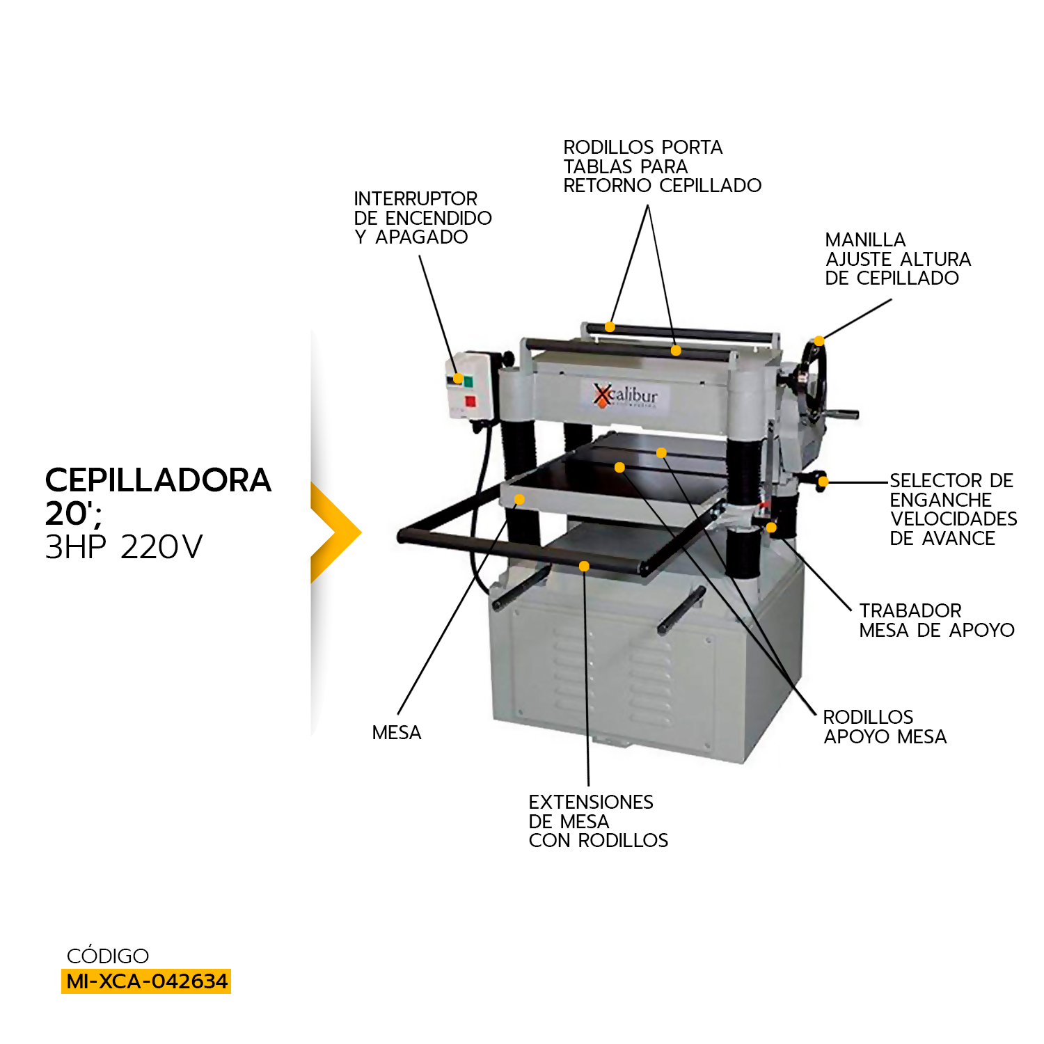 CEPILLADORA EXCALIBUR 20 PULGADAS 3HP 2