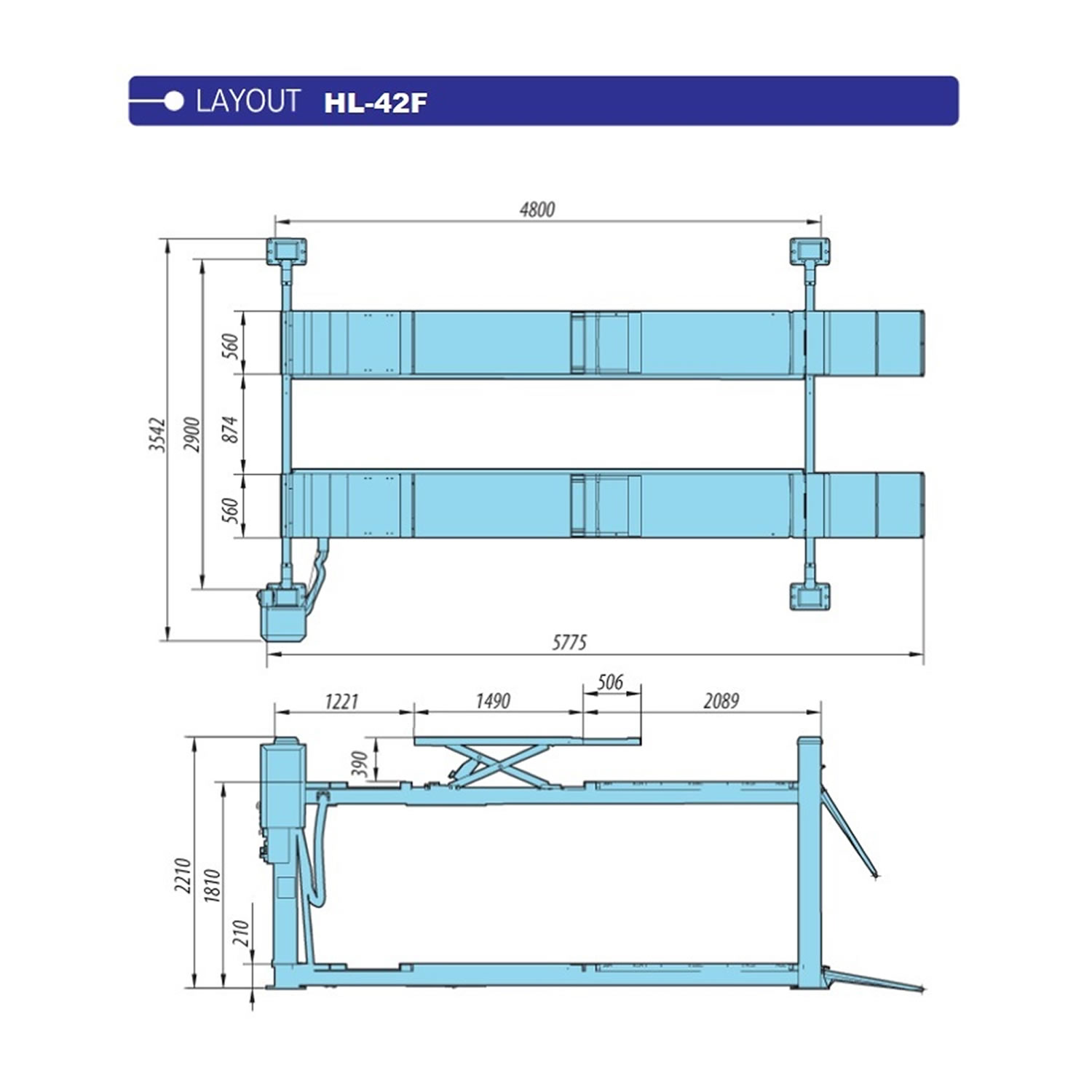 ELEVADOR 4 COLUMNAS ALINEACION HESHBON 4000KG HL42F 2