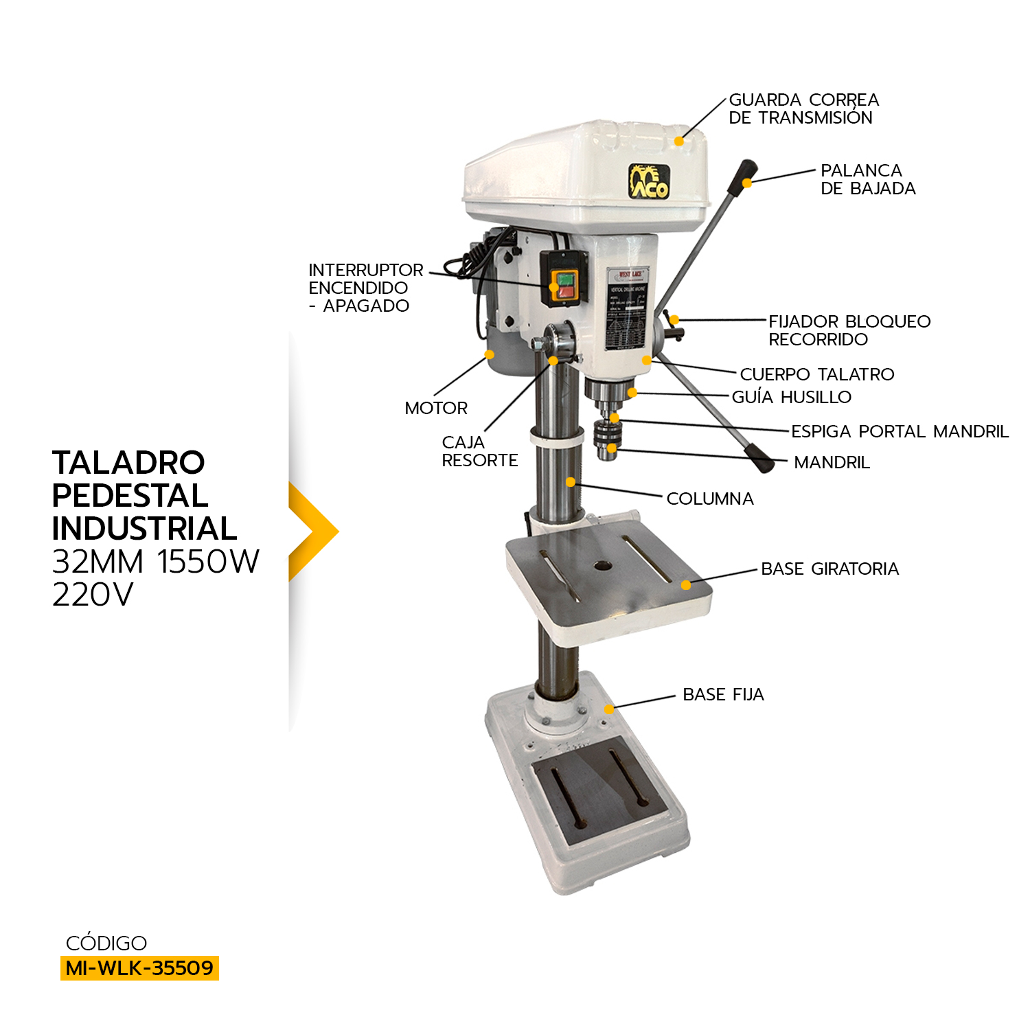 TALADRO DE PEDESTAL 32MM WEST LAKE 220V 4