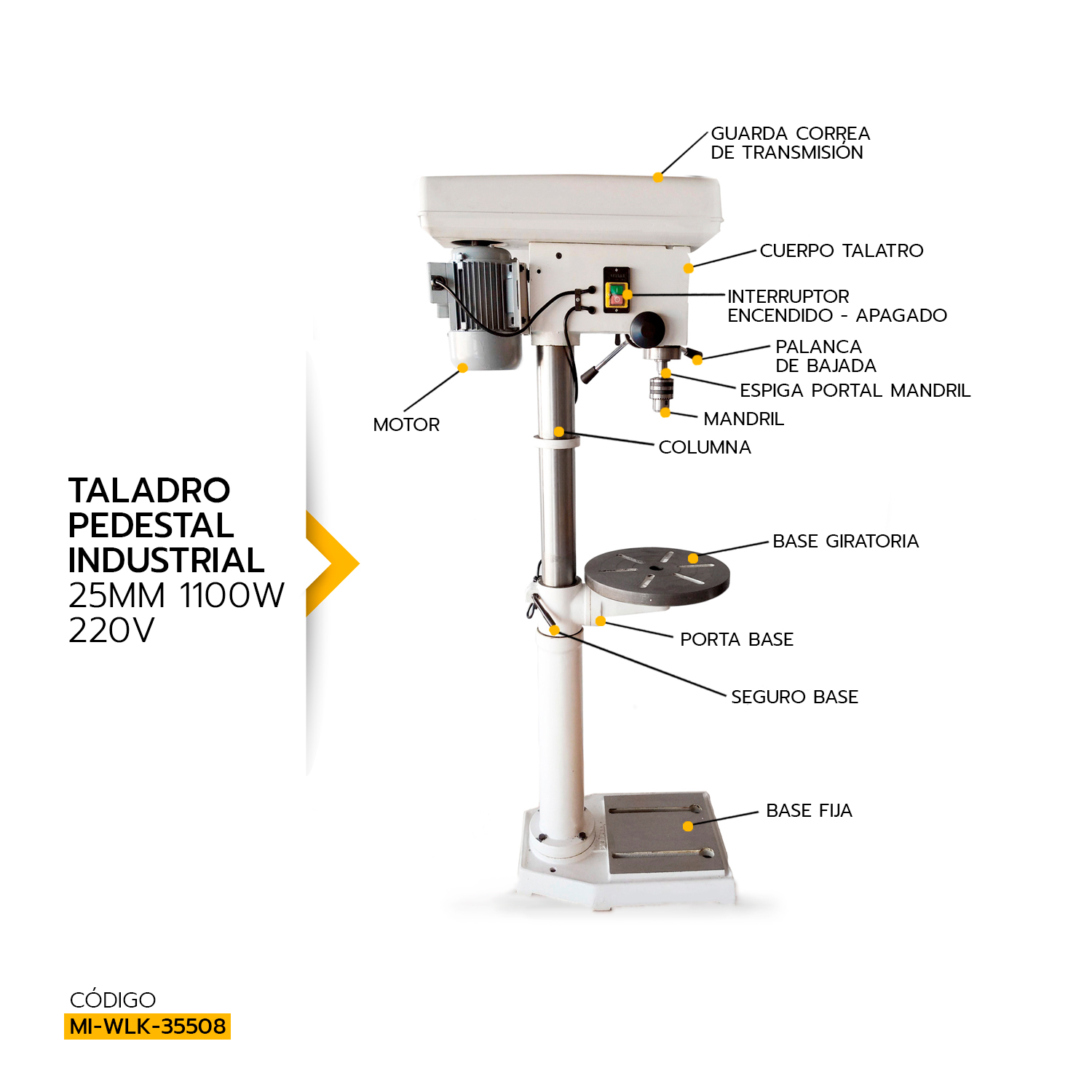 TALADRO PEDESTAL INDUSTRIAL WEST LAKE 1100W 25MM 4